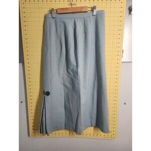 Vintage 1960's Solid Blue Wool Skirt by Joyce of Chicago Kick Pleat Sz Med